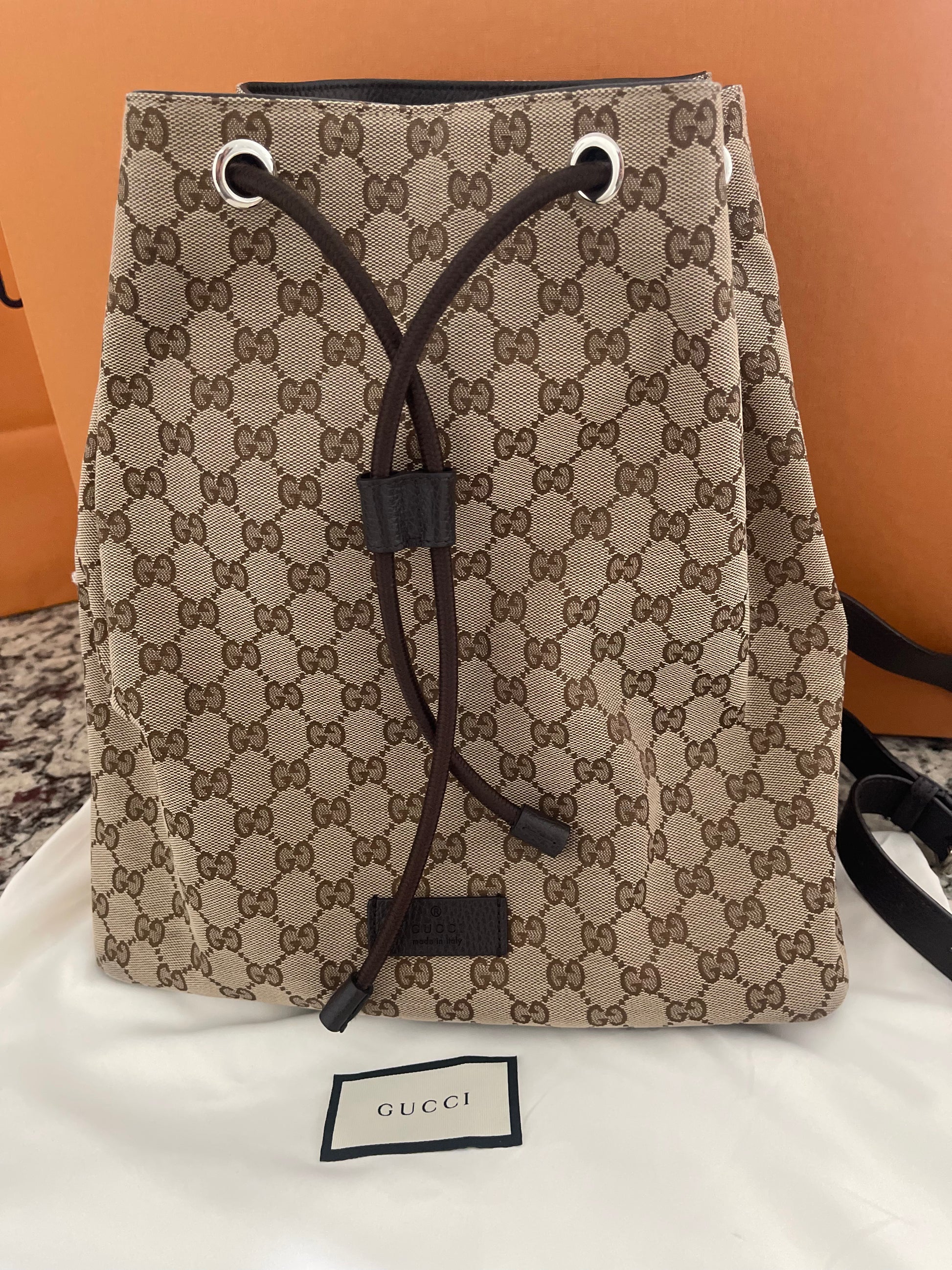 Gucci monogram backpack hotsell