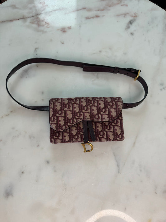 Christian Dior Oblique Saddle Belt Bag Bordeaux